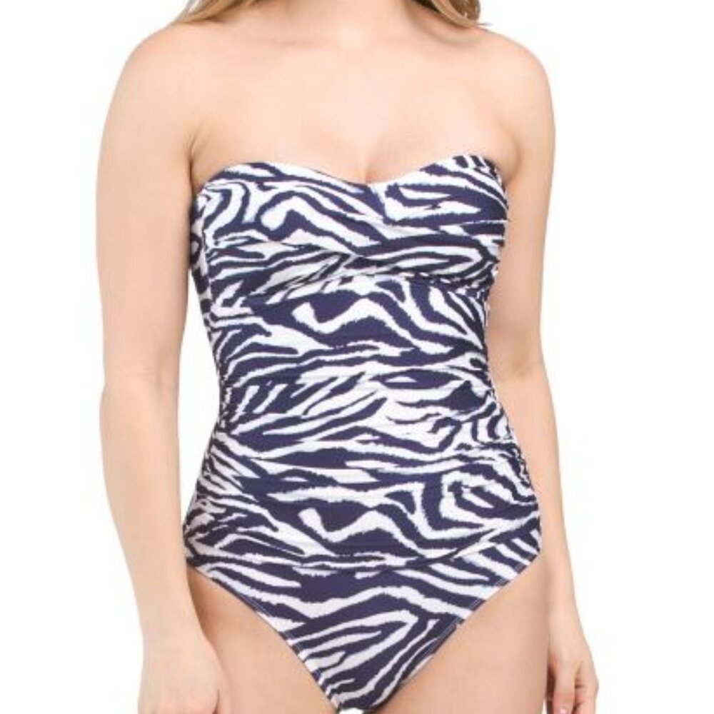 NWT ANNE COLE Twist Front Strapless One-piece Swimsuit Size 12